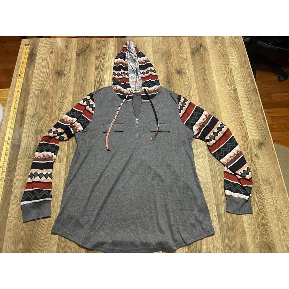 MCKOL Hoodie, Women's Size XXL, Gray Black Red, Pullover, 1/4 Zip, Drawtsring